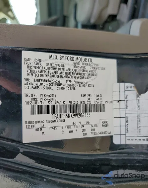 2009 Ford Focus Se из США, поврежденный, VIN 1FAHP35NX9W206558